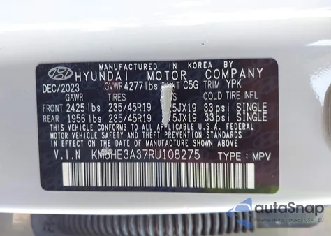 2024 Hyundai Kona Limited из США, поврежденный, VIN KM8HE3A37RU108275